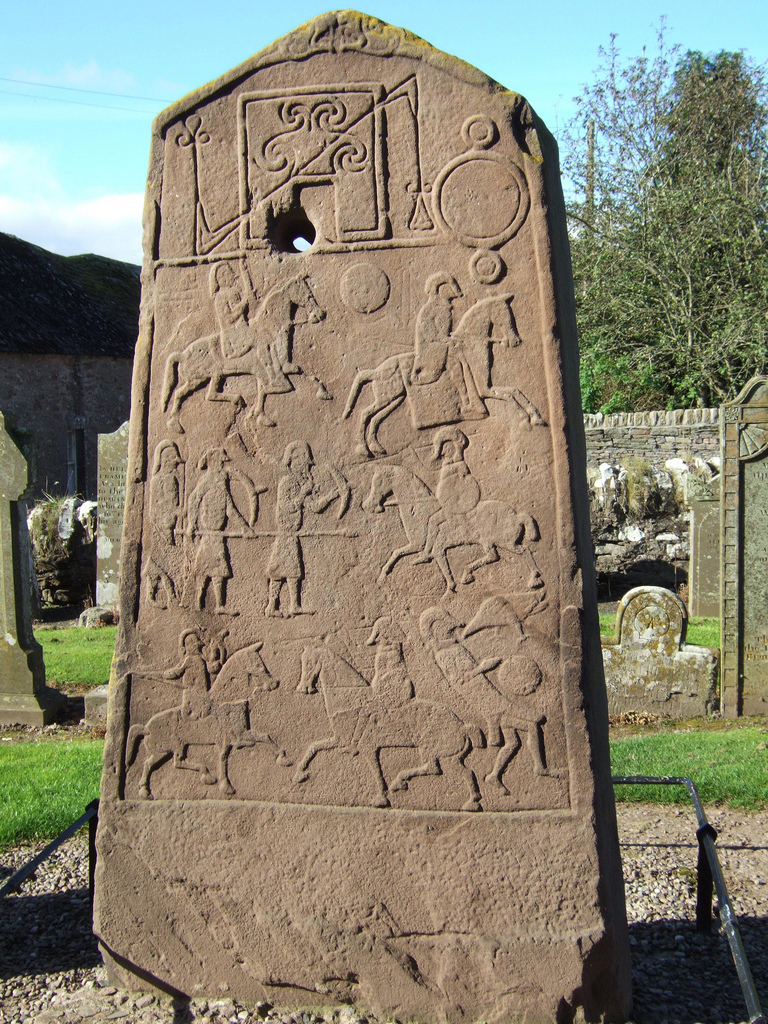 Aberlemno Kirkyard 8th century Pictish stone, depicting the nearby Battle of Nechstansmere