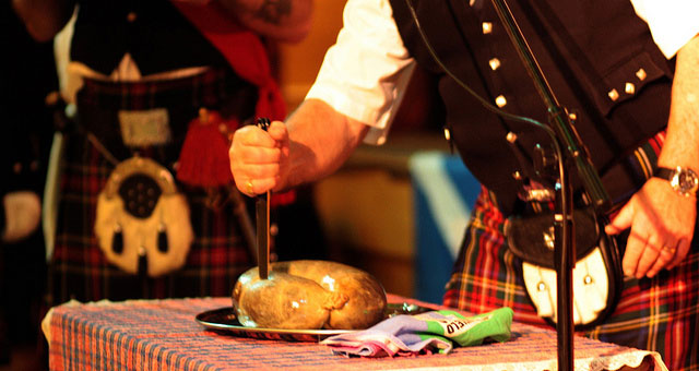 Cutting Haggis with Sgian Dubh on Burns Night