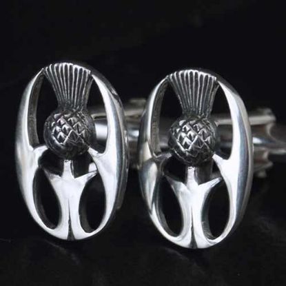 Picture of Scottish Oval Thistle Silver Cufflinks